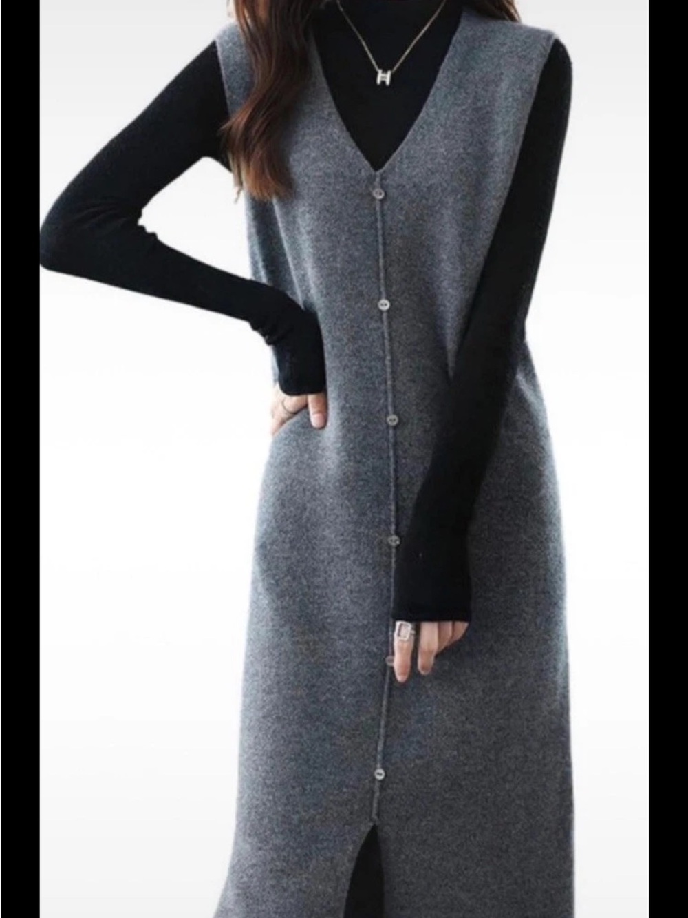 NWT Chouyatou Grey Button-Front Knit Sleeveless Midi Dress/Jumper. Size Medium